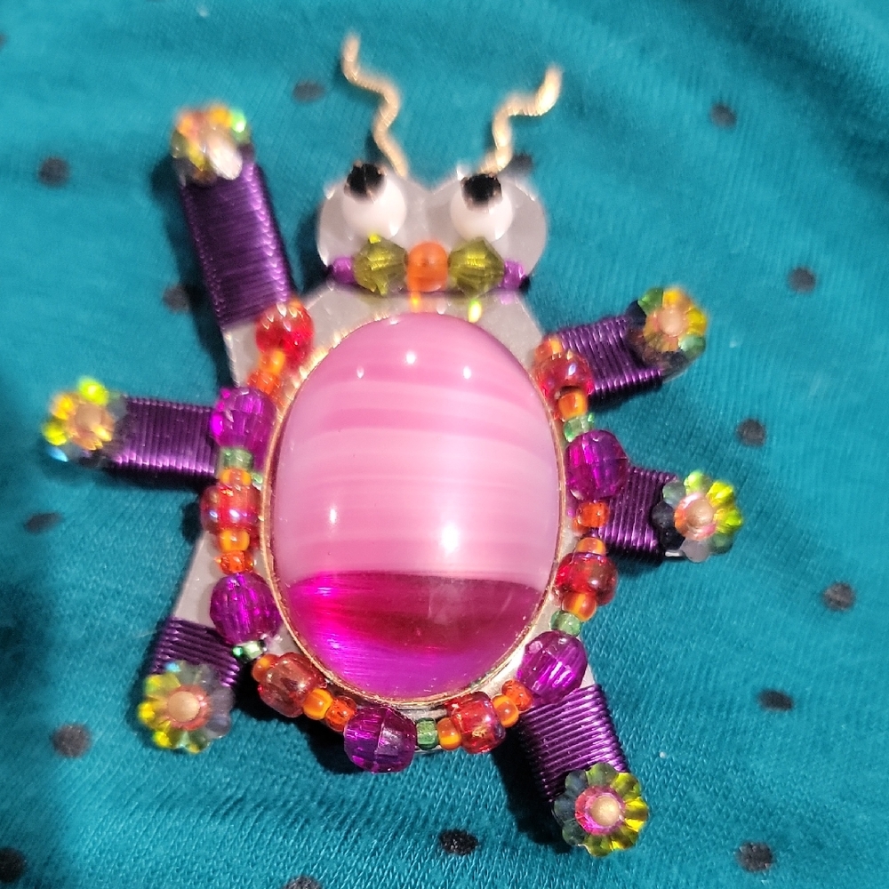 Vtg. LizTech Colorful Beaded Bug Brooch